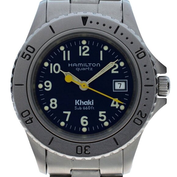 Vintage Ladies 31mm Hamilton Khaki Blue Dial Quartz Sub 660ft Diver Watch 8587B - Picture 1 of 10